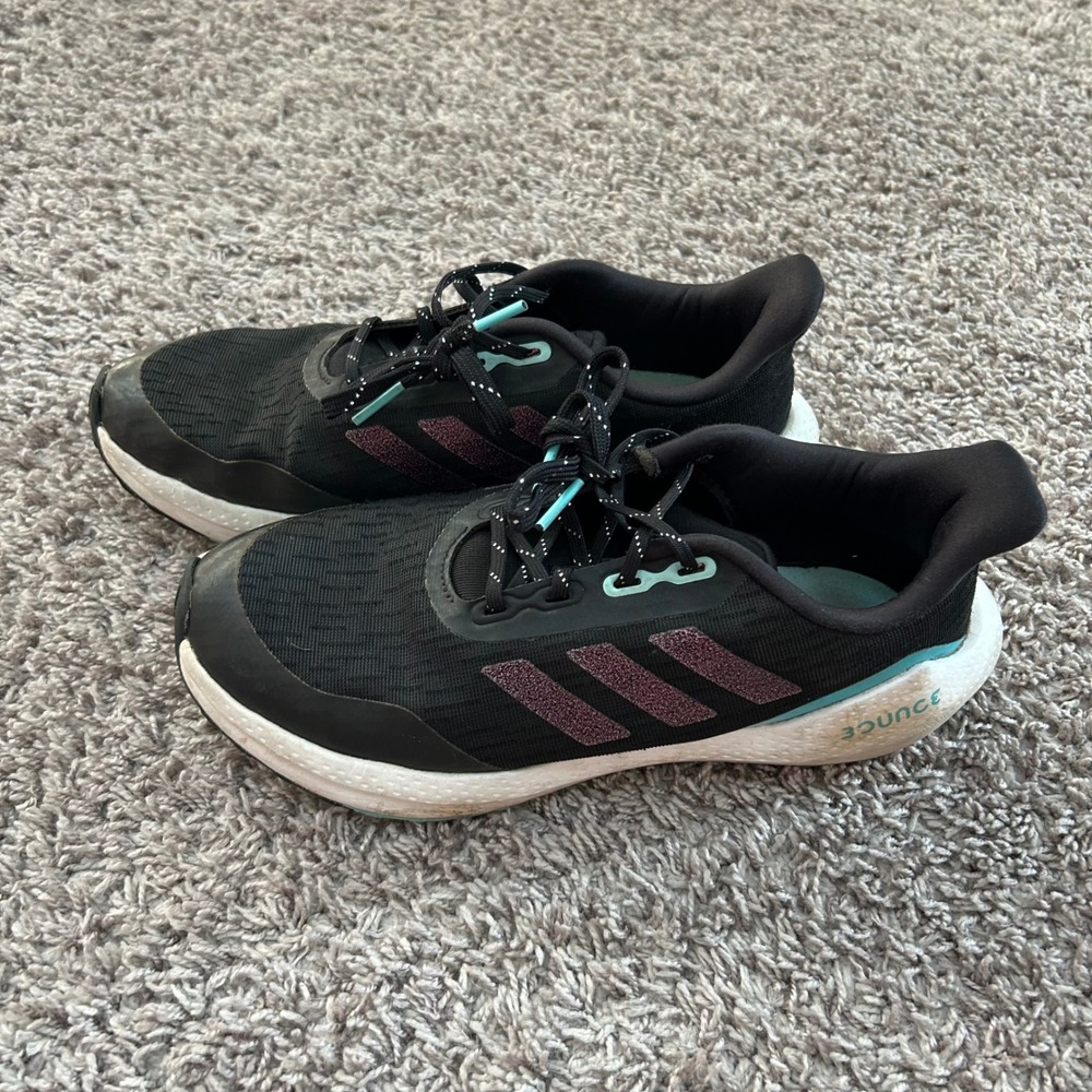 Adidas Bounce Running Shoes Black‎ Purple Teal Women's Size 5 Sneakers